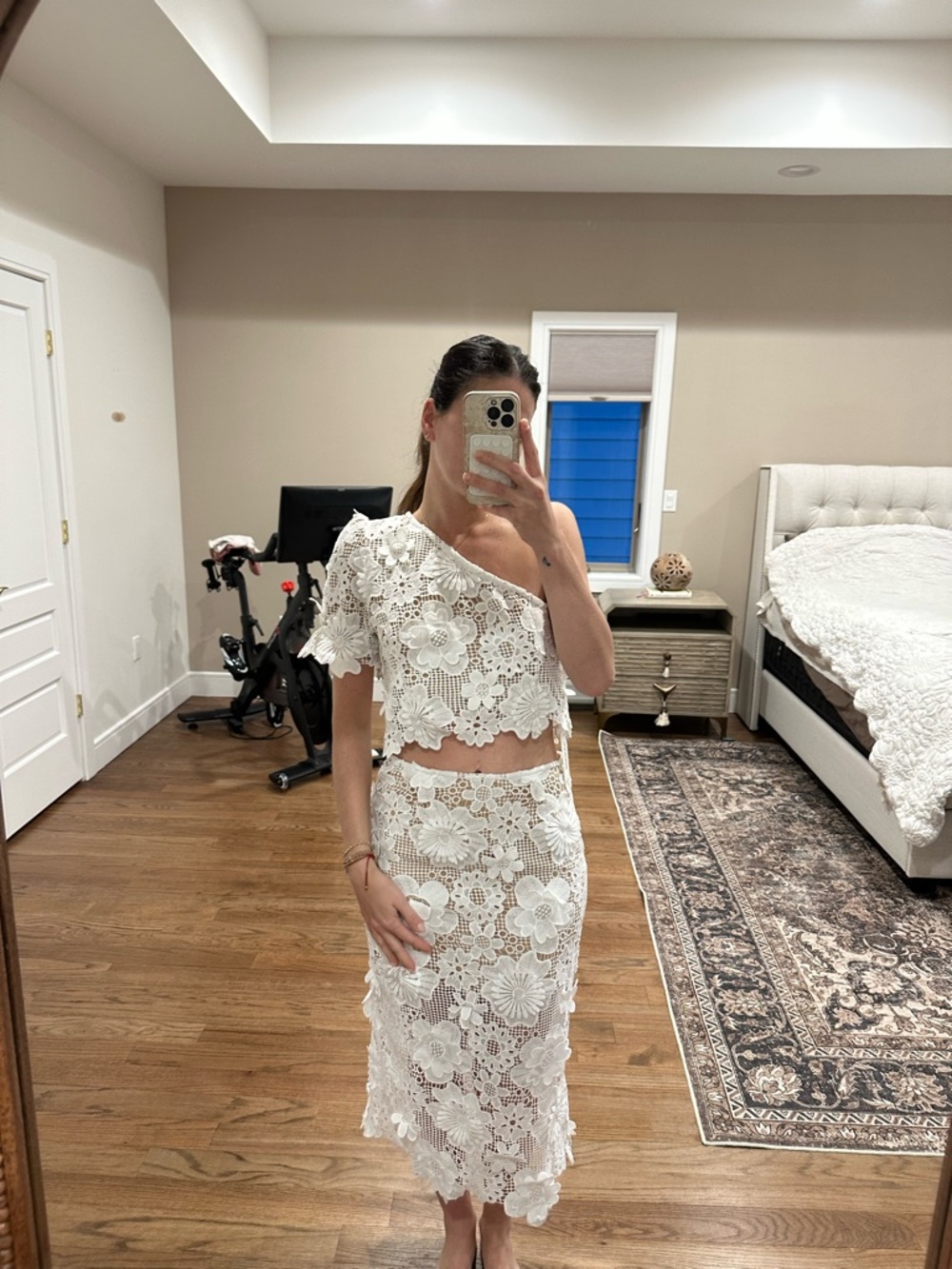 White Crochet Floral Two-Piece Set